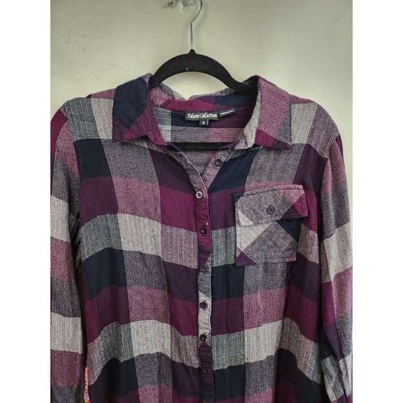 Tolani Collection Purple Plaid Floral Back Button Front Tunic Top Small - Picture 3 of 6